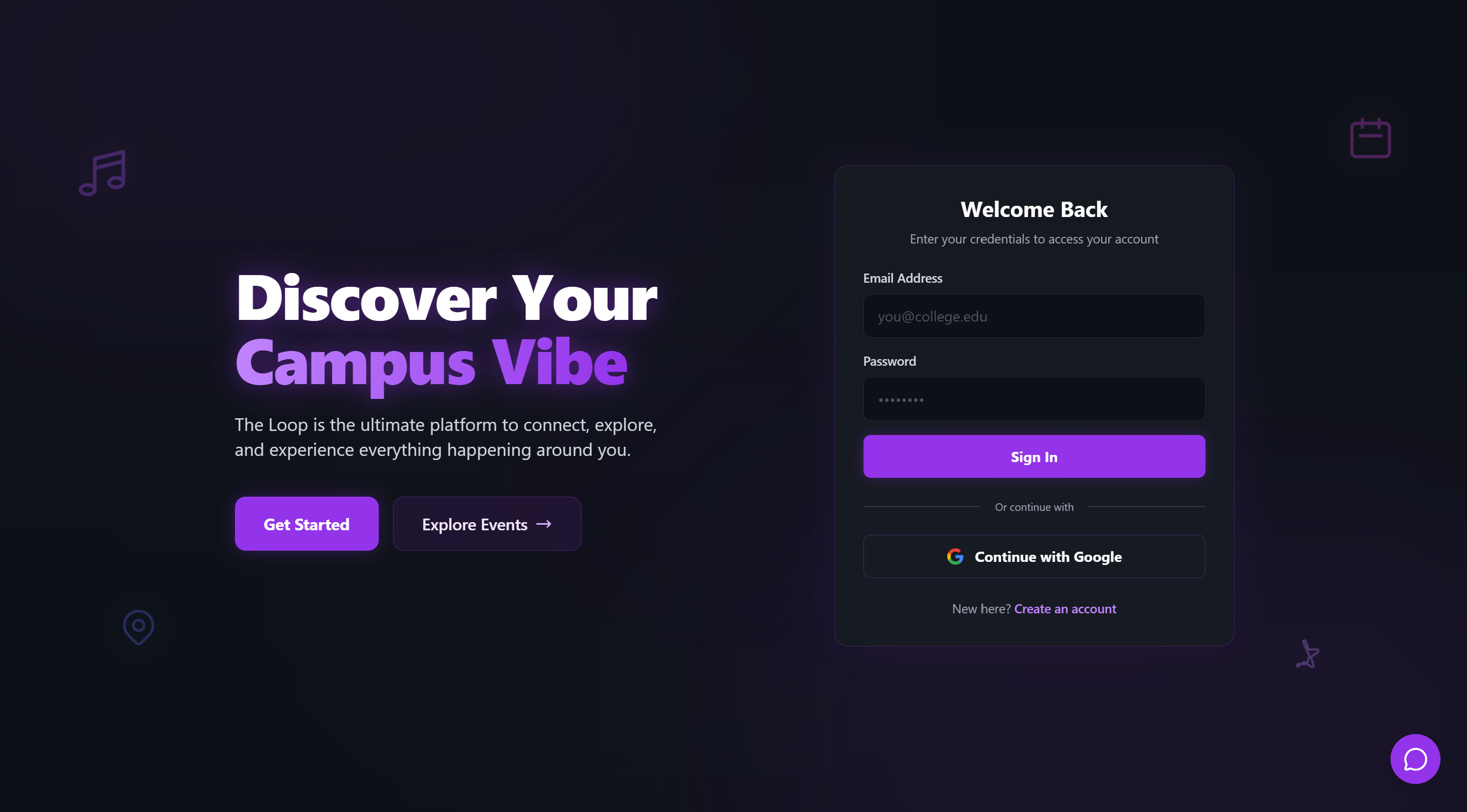 The Loop landing/login screen